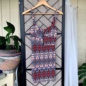 Misope Tribal Print Zipper Form Fitting Dress M
